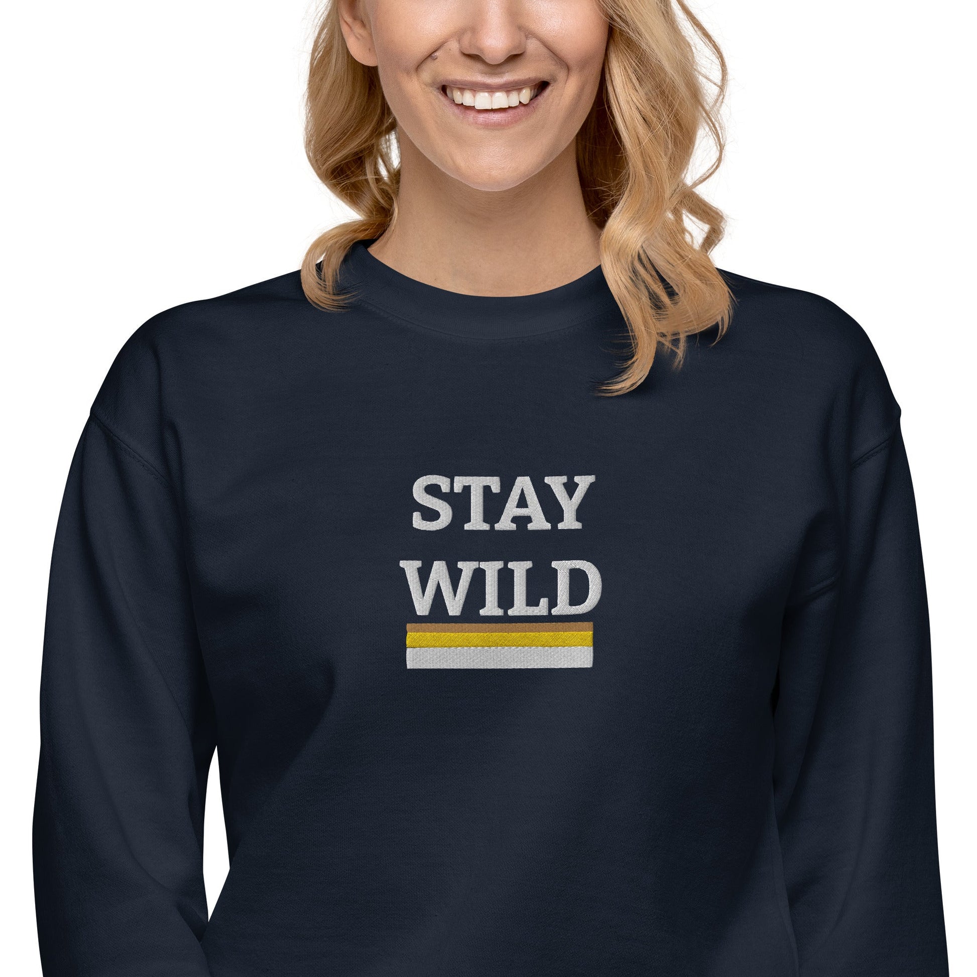 STAY WILD Retro Stripe Unisex Embroidered Sweatshirt - Appalachian Bittersweet - Sweatshirt