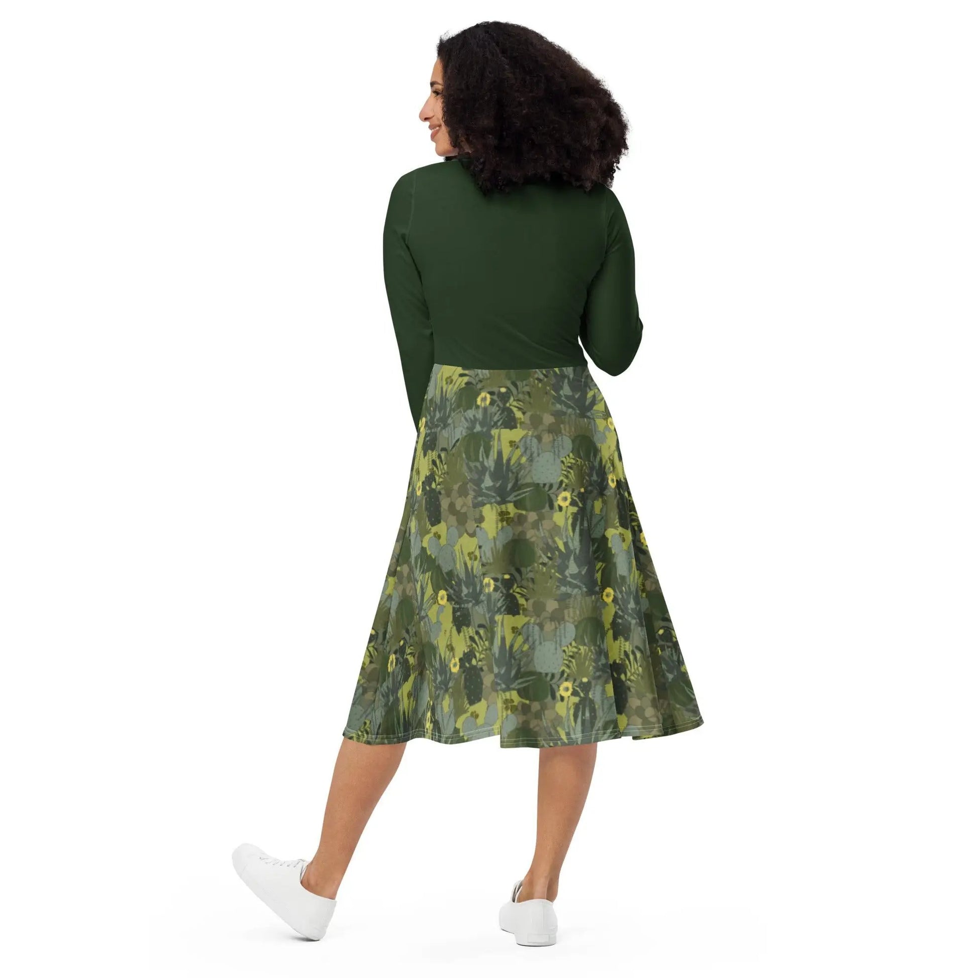 Succulents Print Long Sleeve Adventure Dress with Pockets - Appalachian Bittersweet -
