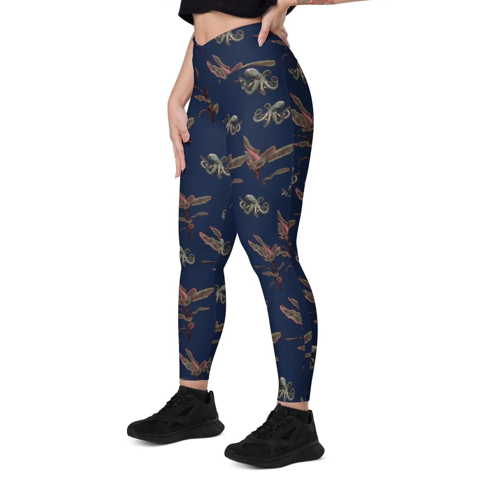 Vintage Octopus CROSSOVER leggings with pockets - Appalachian Bittersweet - Crossover Waist